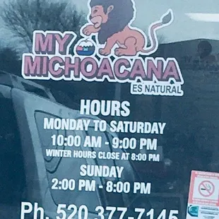 Hours and phone number
