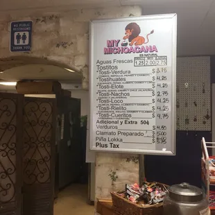 the menu for the restaurant