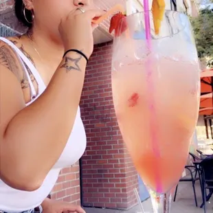 Watermelon mimosa and tried my sister's sweet potato fries