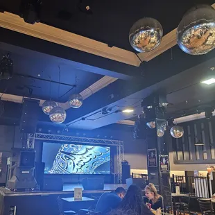 Big screen playing music videos at the time I was there.