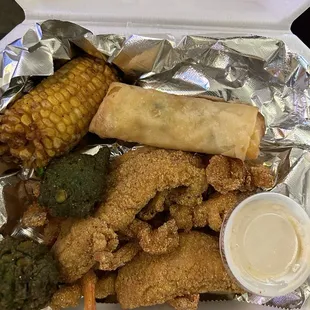 Seafood Platter (hush puppies were green because of St. Pattys Day  )
