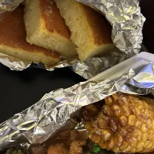 Cornbread and corn on the cob