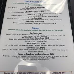 Sandwich and soup menu - April 2022