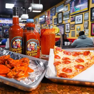 Pizza Wings and Michelada