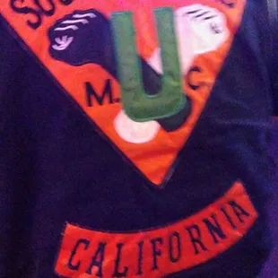 the back of a motorcycle rider's jacket