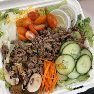 Salad (substituted sirloin steak for the grilled chicken). Super great value and the dressing is so good!
