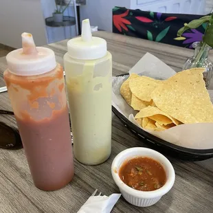 Red &amp; Green Hot sauce , crispy chips and salsa
