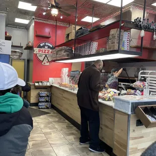 Inside the pizza shop