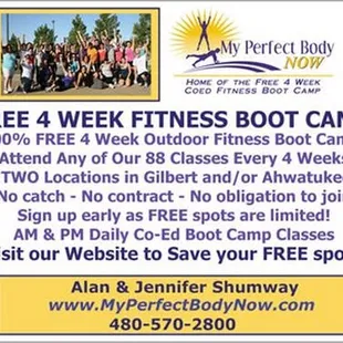 Arizona's ONLY FREE 4 WEEK CO-ED BOOT CAMP with NO OBLIGATION TO JOIN OR CONTRACTS!