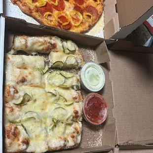 Pizza and pickle sticks!