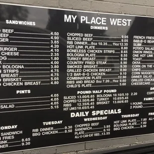 Drive thru menu