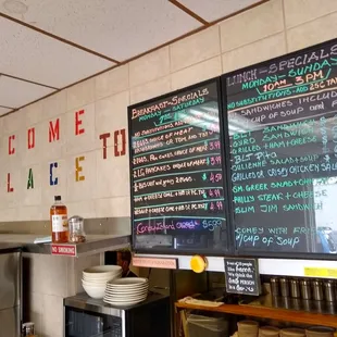 a menu on the wall