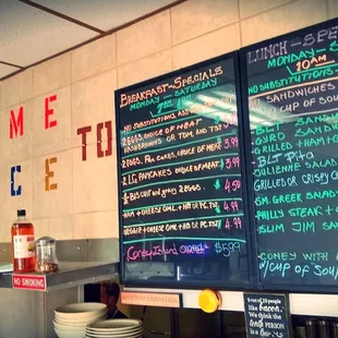 a menu on the wall