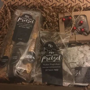 A custom corporat eholiday gift box.  You chose the product and/or price; we will put together and ship across the country.  Email required.
