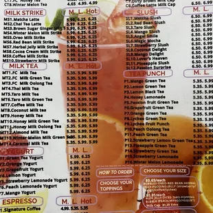sushi and sashimi, menu