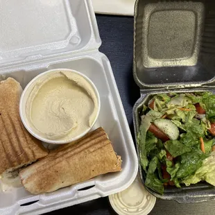 Beef Shawarma, hummus, side salad.