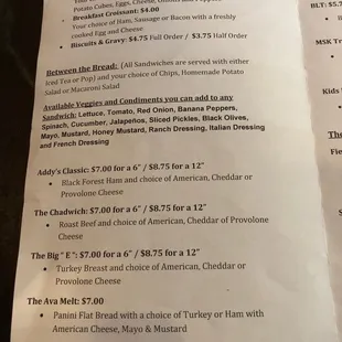 a menu for a restaurant