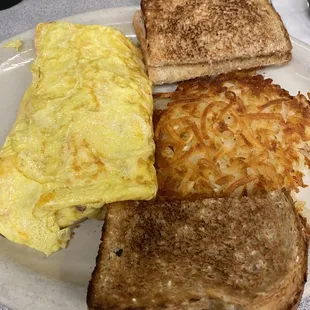 Build your own omelet with hash browns and toast