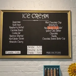 Ice cream menu