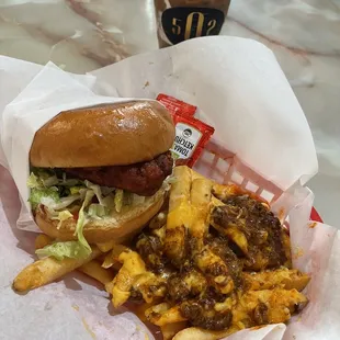 Spicy Chicken Sandwich and chili fries