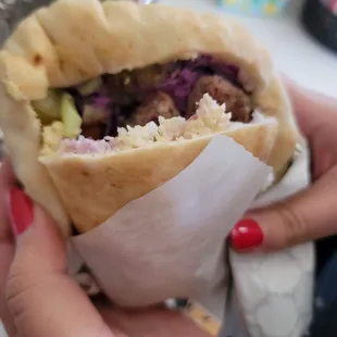 Beef kabob in pita.