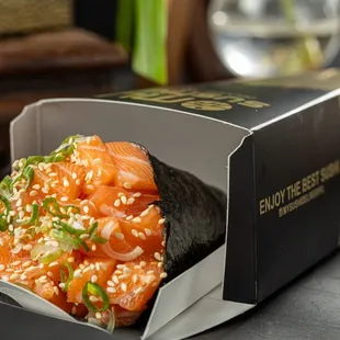 he inside of a box of sushi