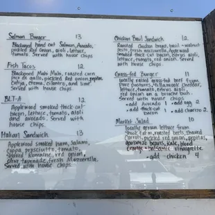 the menu for the restaurant