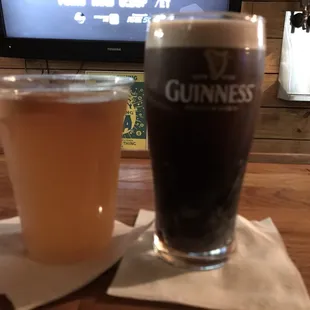 a glass of beer and a pint of beer