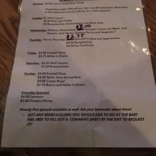 Specials all week!