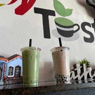 Matcha green milk tea and Oolong milk tea