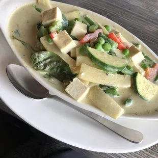 Green curry with steamed tofu