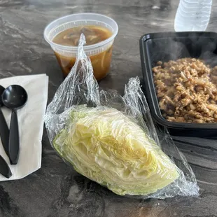 Soup and chicken lettuce wraps.