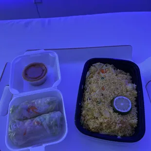 Spring rolls and 52. Pineapple Fried Rice