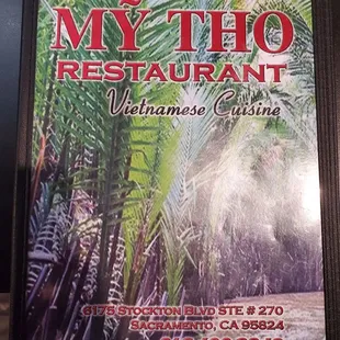 Front page of the menu