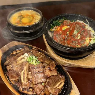 Beef &amp; Vegetable Bibimbab, Kal Bi, Kimchi Soft Tofu