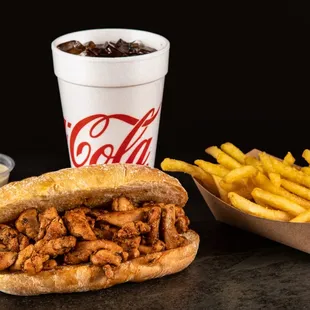 a chicken sandwich and french fries