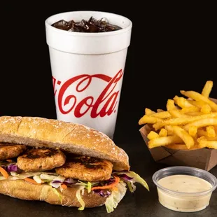 a chicken sandwich and french fries