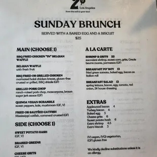 Brunch menu
