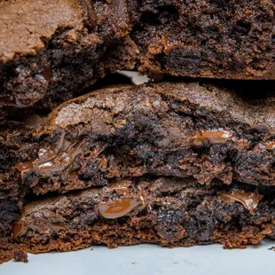 a stack of chocolate brownies