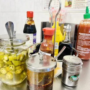 a variety of condiments and condiments