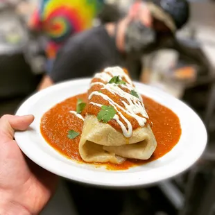 a person holding a plate of food