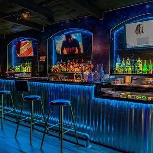 a bar with neon lights