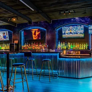 a bar with neon lights