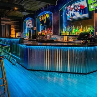 a bar with neon lights