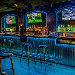 a bar with neon lights