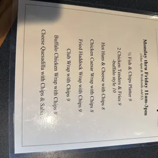 a menu on a table