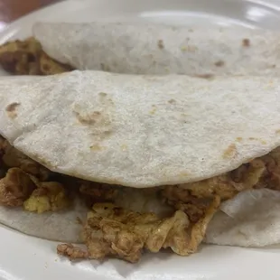 Chorizo and egg tacos