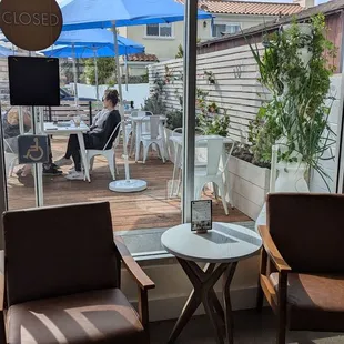 Outdoor patio with umbrellas