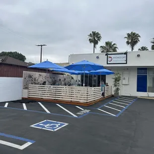 There is parking and a patio in the back.