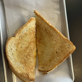 a toasted sandwich in a plastic container